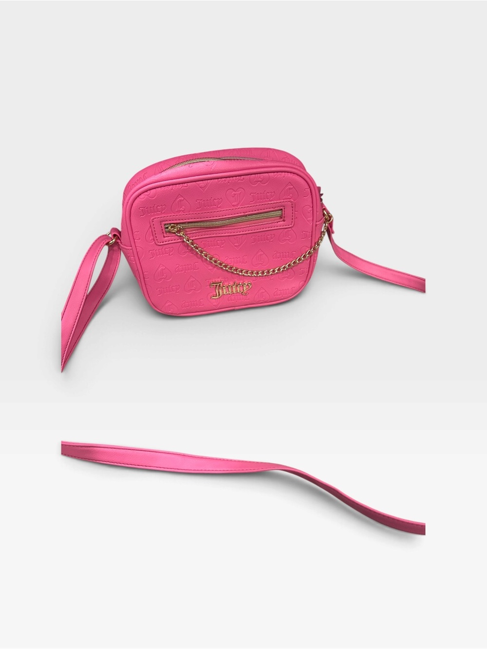 Juicy Couture Hot Pink Logo Embossed Crossbody with Gold Chain